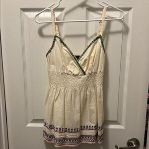 Tommy Cream and Green Embroidered Top